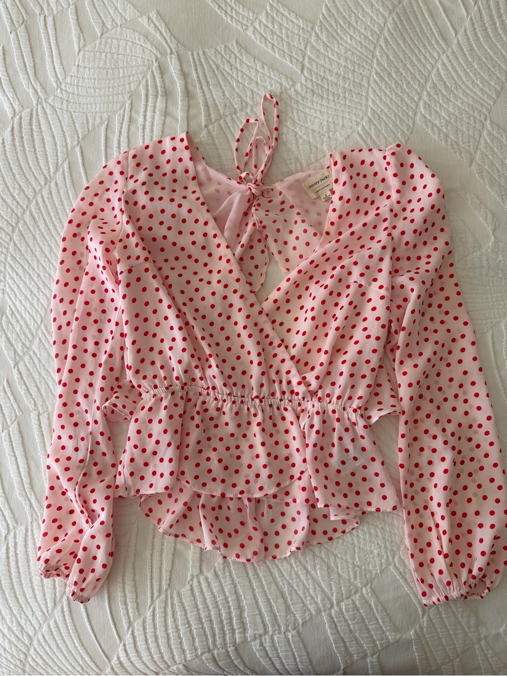 emory park Pink Blouse with Red Polka Dots